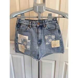 Billabong Wrangler Denim Shorts Patchwork Distressed Cutoff Womens Size‎ 24